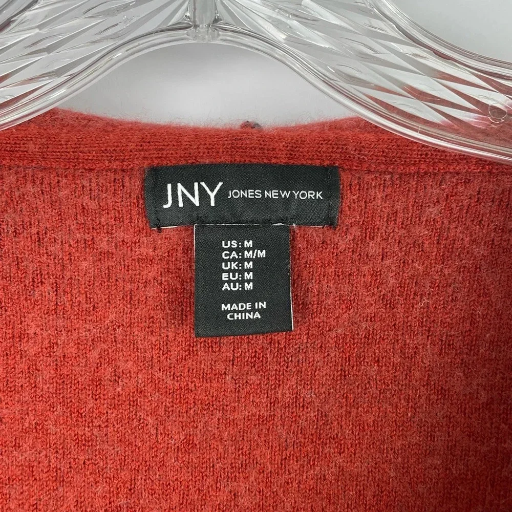 Jones New York Marino Wool Blend Zip Up Cardigan Pockets Red Gray Sz Medium